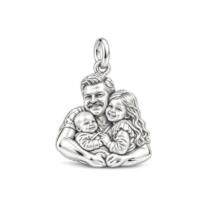 Silver Family Embrace Charm Bracelet – Personalized Dad Gift – silver charm, front view