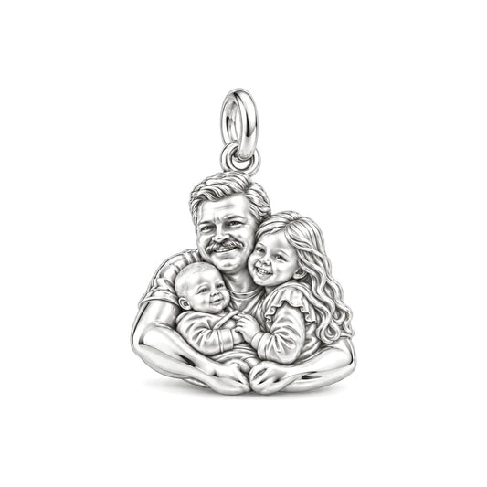 Silver Family Embrace Charm Bracelet – Personalized Dad Gift – silver charm, front view
