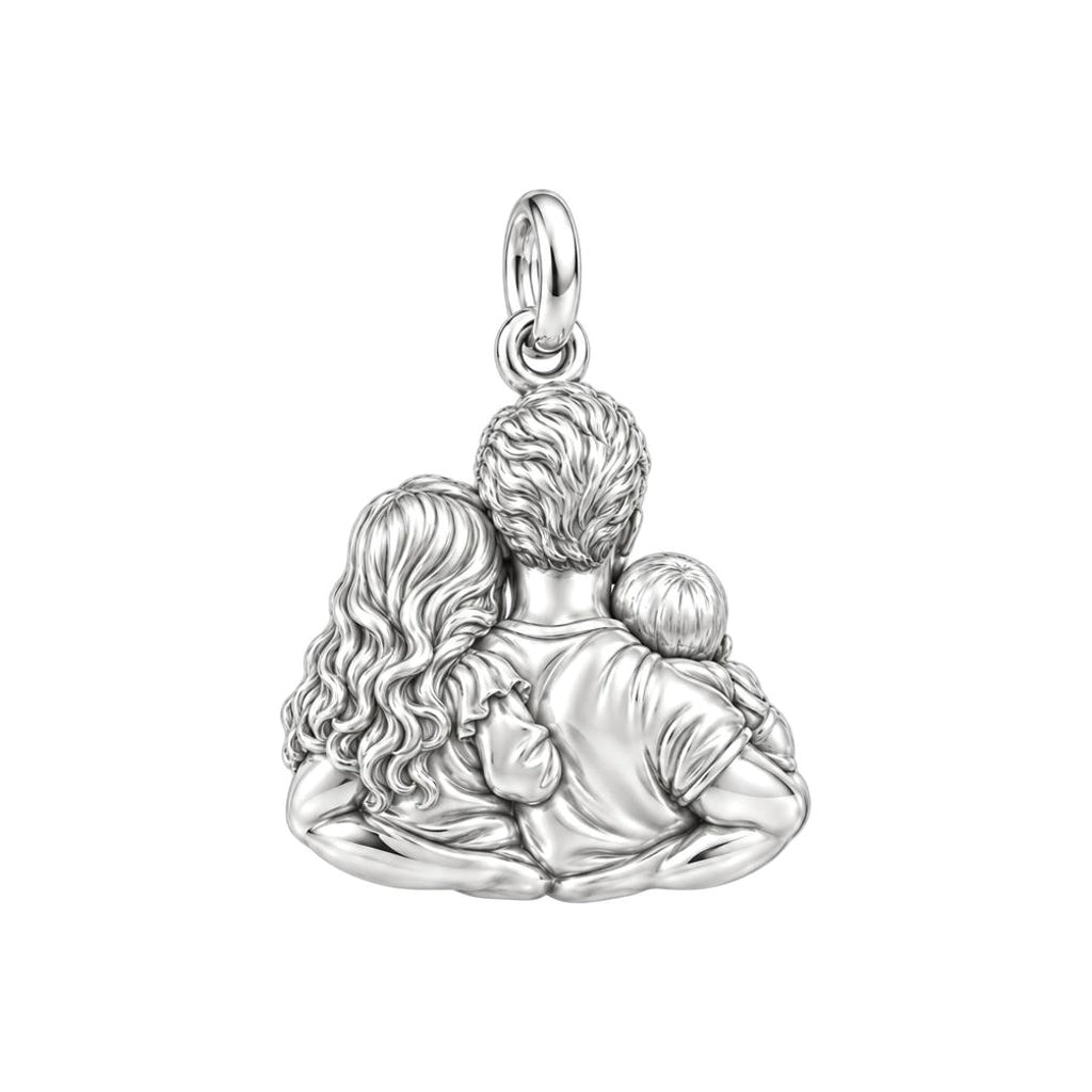 Silver Family Embrace Charm Bracelet – Personalized Dad Gift – back of the charm, engraving area