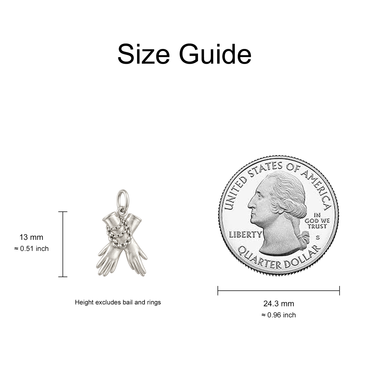 Silver Pearls and Gloves Charm — Size Guide — 13 mm body excluding bail and rings — 50-works-silver-20260916-34