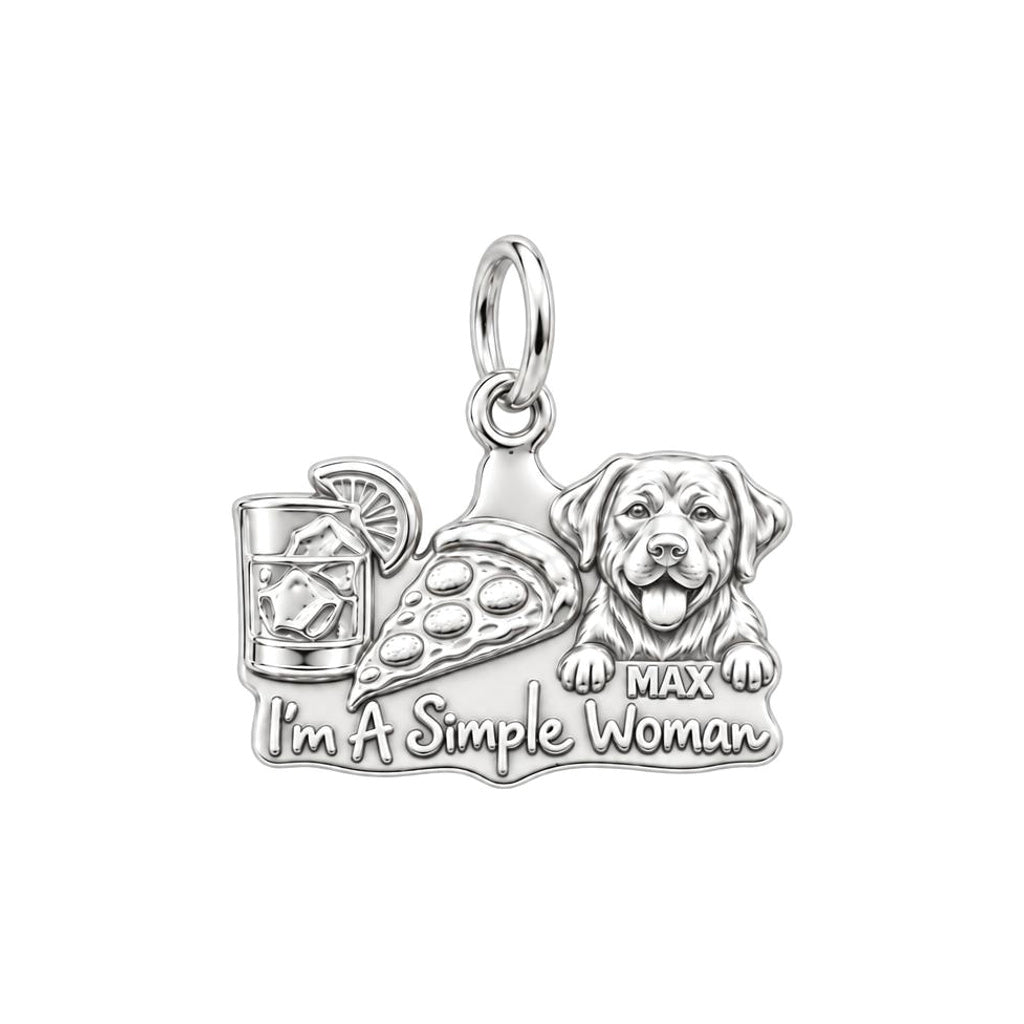Simple Joys Pizza and Pet Charm Bracelet – Personalized Dog Mom Gift – silver plated 3 cm charm, front view