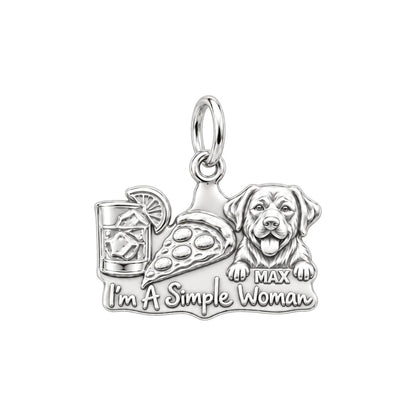 Simple Joys Pizza and Pet Charm Bracelet – Personalized Dog Mom Gift – silver plated 3 cm charm, front view