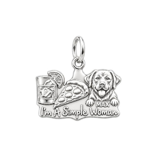 Simple Joys Pizza and Pet Charm Bracelet – Personalized Dog Mom Gift – silver plated 3 cm charm, front view