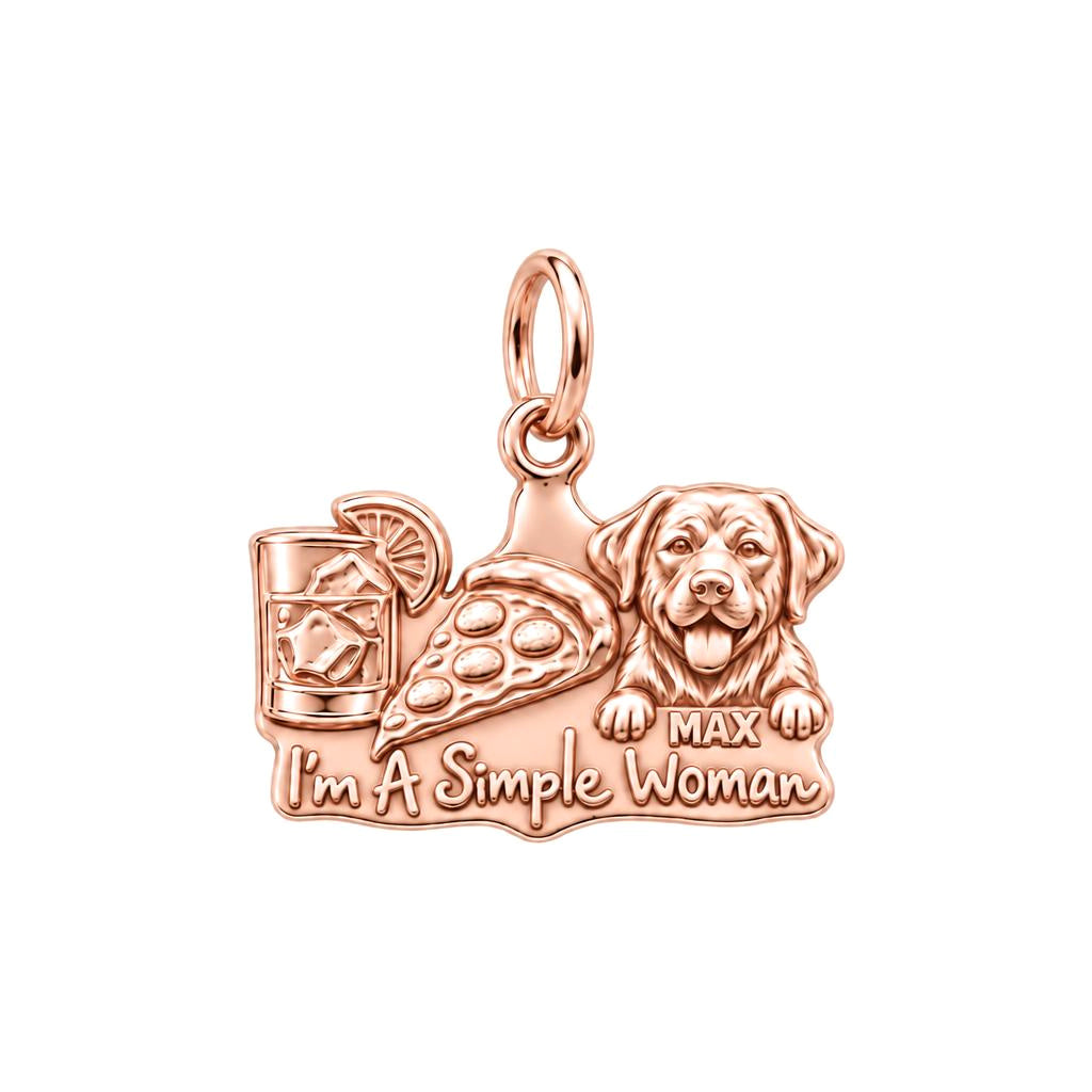 Simple Joys Pizza and Pet Charm Bracelet – Personalized Dog Mom Gift – rose gold 3 cm charm, front view