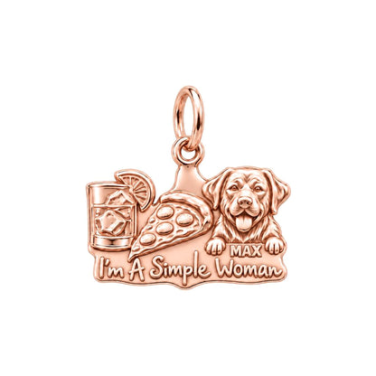 Simple Joys Pizza and Pet Charm Bracelet – Personalized Dog Mom Gift – rose gold 3 cm charm, front view