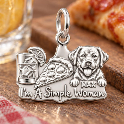 Simple Joys Pizza and Pet Charm Bracelet – Personalized Dog Mom Gift – macro detail of the charm