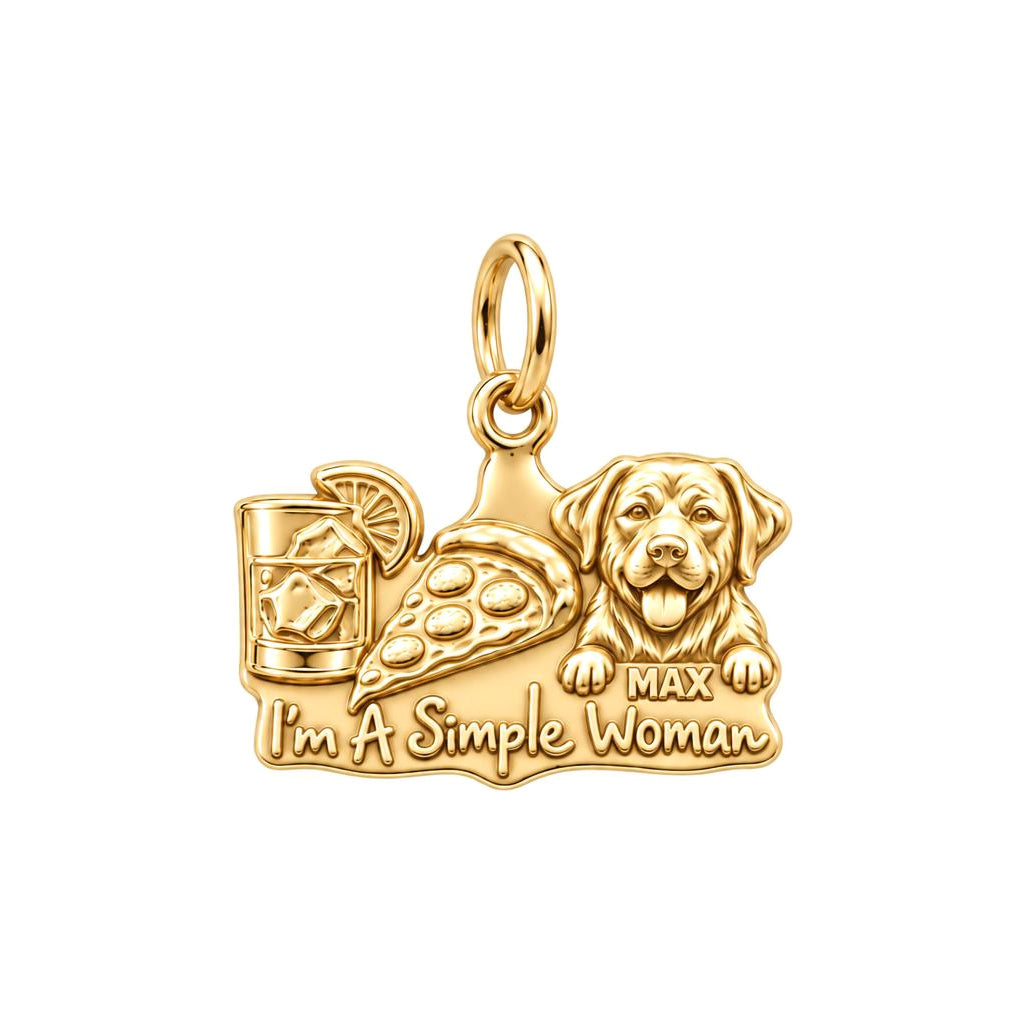 Simple Joys Pizza and Pet Charm Bracelet – Personalized Dog Mom Gift – 18K gold plated 3 cm charm, front view