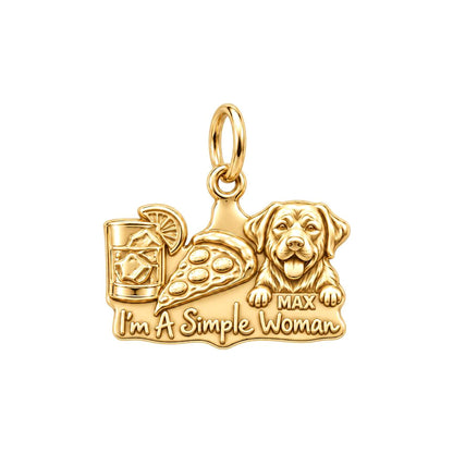 Simple Joys Pizza and Pet Charm Bracelet – Personalized Dog Mom Gift – 18K gold plated 3 cm charm, front view