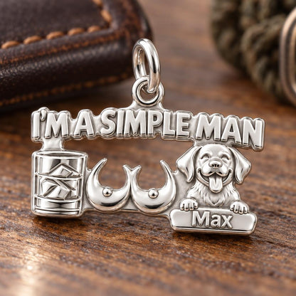 Simple Man Favorites Charm Bracelet – Personalized Man Gift – macro detail of the charm