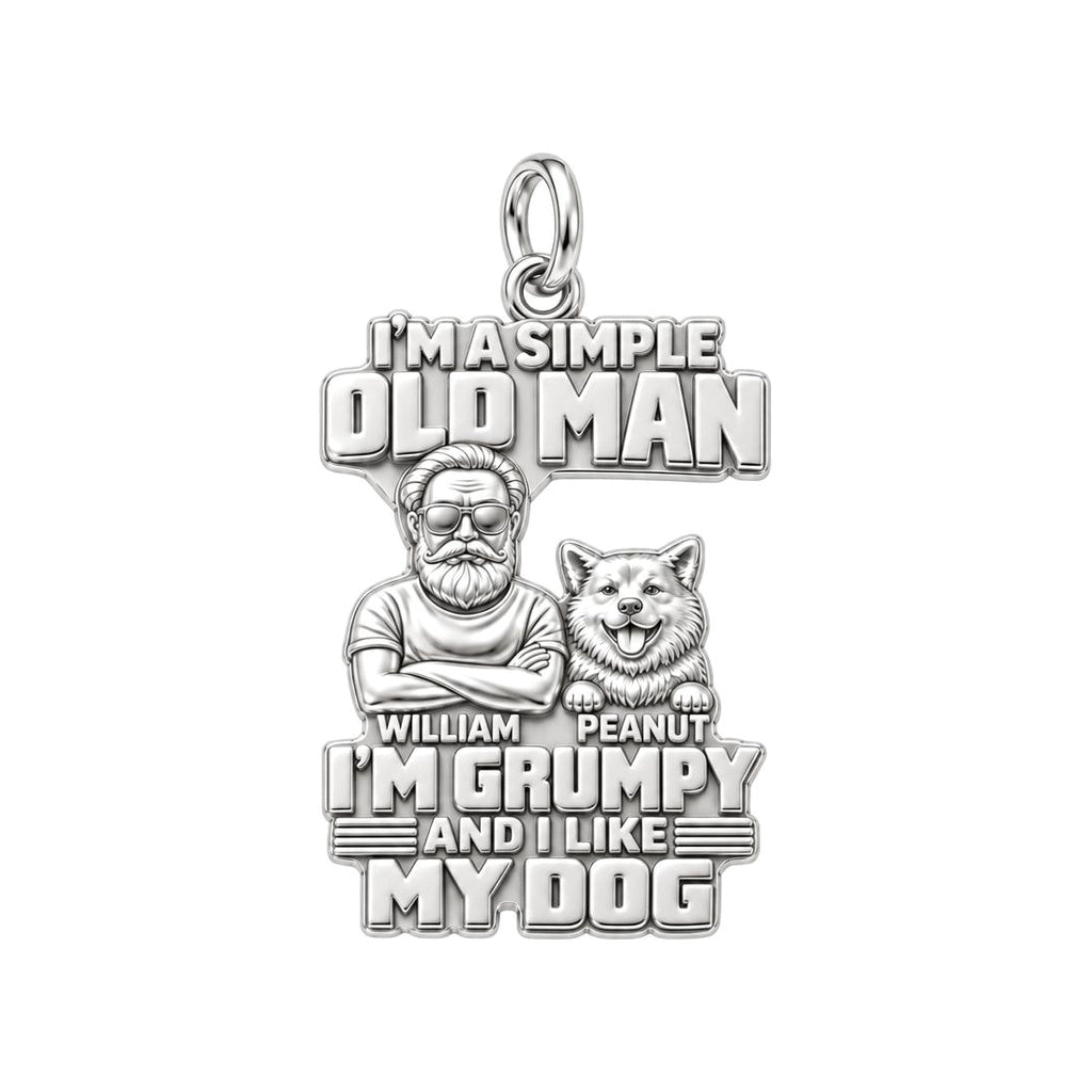 Simple Old Man Charm Bracelet – Personalized Dad Gift – silver plated 3 cm charm, front view