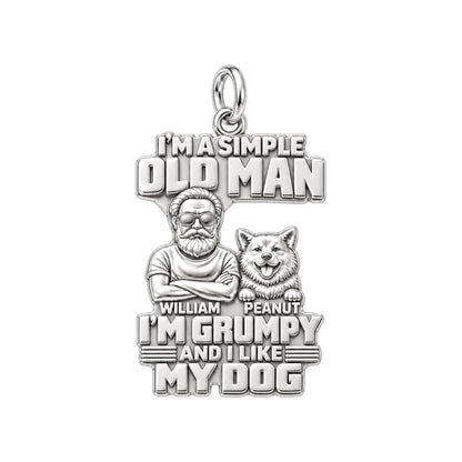 Simple Old Man Charm Bracelet – Personalized Dad Gift – silver plated 3 cm charm, front view