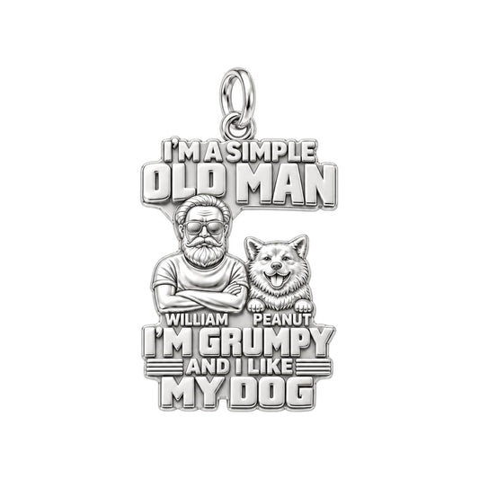Simple Old Man Charm Bracelet – Personalized Dad Gift – silver plated 3 cm charm, front view