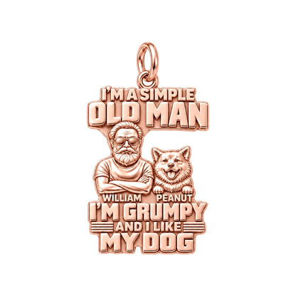 Simple Old Man Charm Bracelet – Personalized Dad Gift – rose gold 3 cm charm, front view