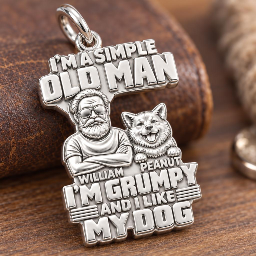 Simple Old Man Charm Bracelet – Personalized Dad Gift – macro detail of the charm