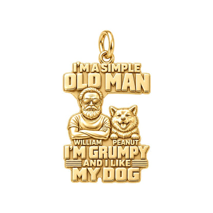 Simple Old Man Charm Bracelet – Personalized Dad Gift – 18K gold plated 3 cm charm, front view