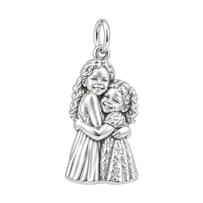 Sisterly Embrace Charm Bracelet – Personalized Mom Gift – silver charm, front view