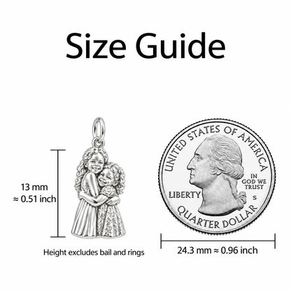 Sisterly Embrace Charm Bracelet – Personalized Mom Gift – size guide, 13 mm charm next to a quarter