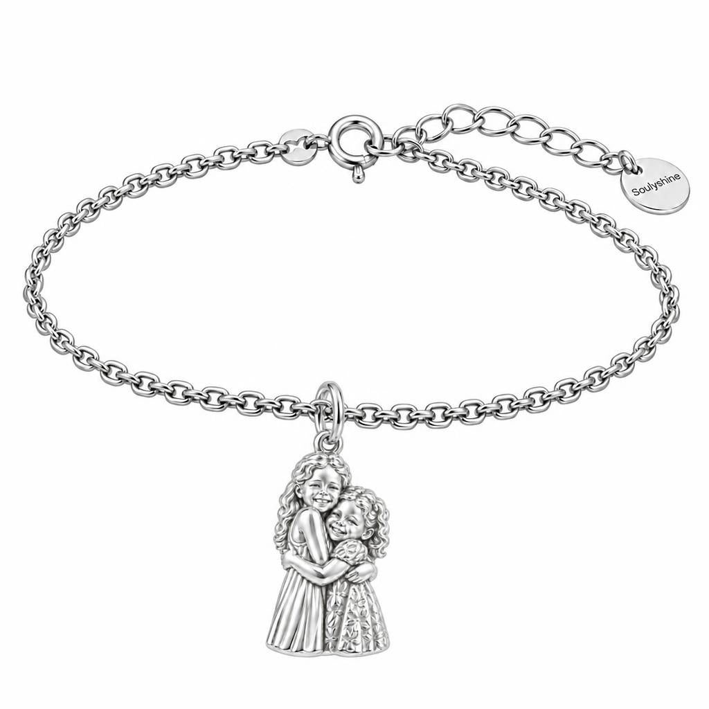 Sisterly Embrace Charm Bracelet Set – silver, front view