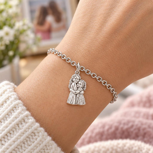 Sisterly Embrace Charm Bracelet Set – worn / in use