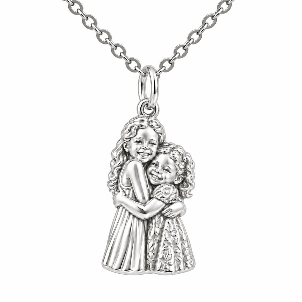 Sisterly Embrace Charm Necklace Set – silver, front view