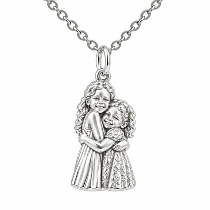 Sisterly Embrace Charm Necklace Set – silver, front view