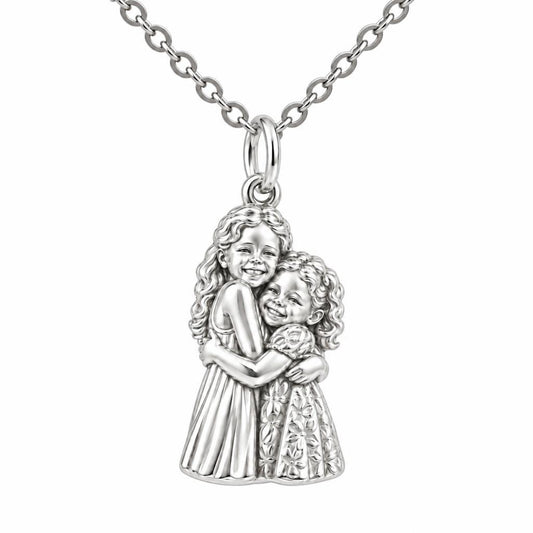 Sisterly Embrace Charm Necklace Set – silver, front view