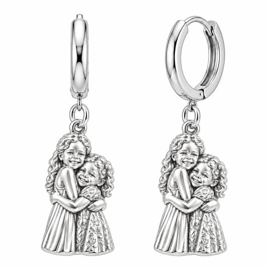 Sisterly Embrace Huggie Charm Earrings – silver, front view