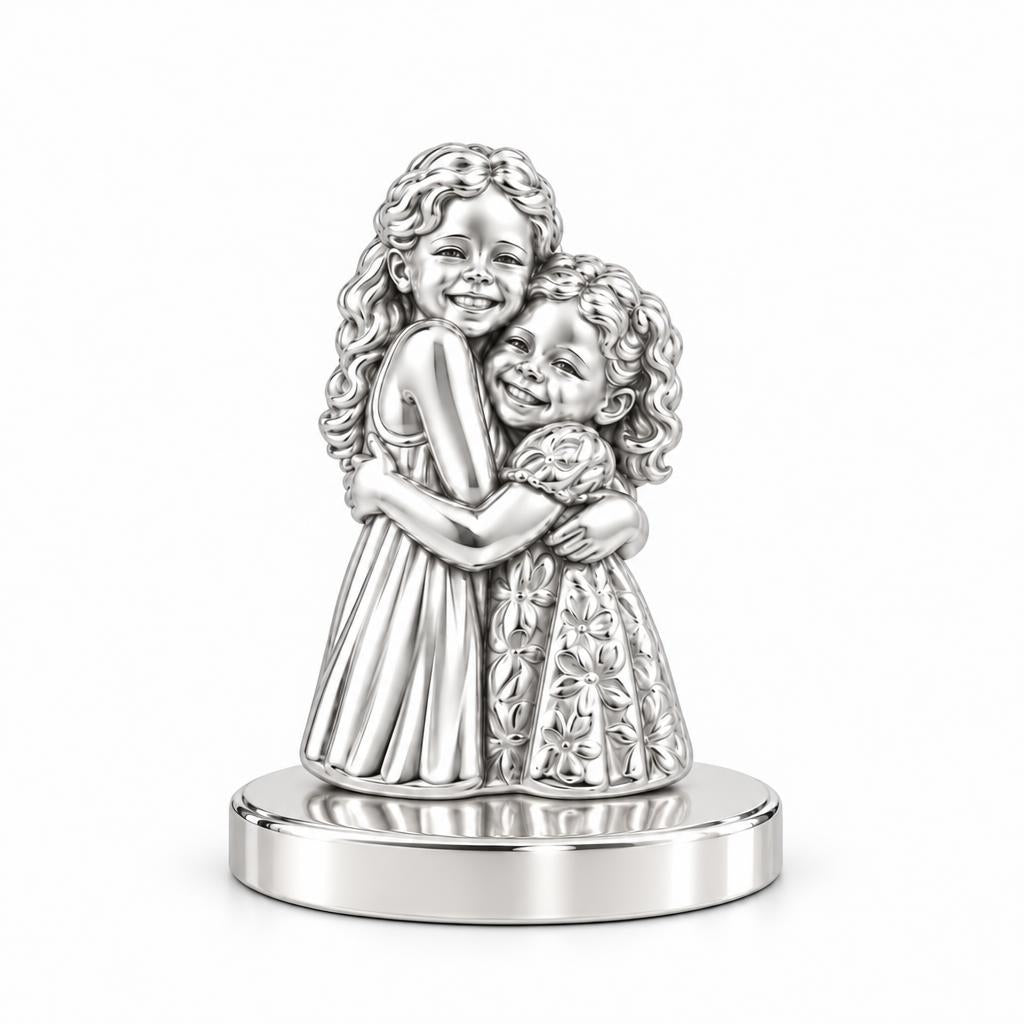 Sisterly Embrace Keepsake Plaque – silver, front view