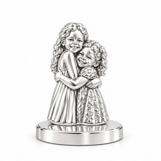 Sisterly Embrace Keepsake Plaque – silver, front view