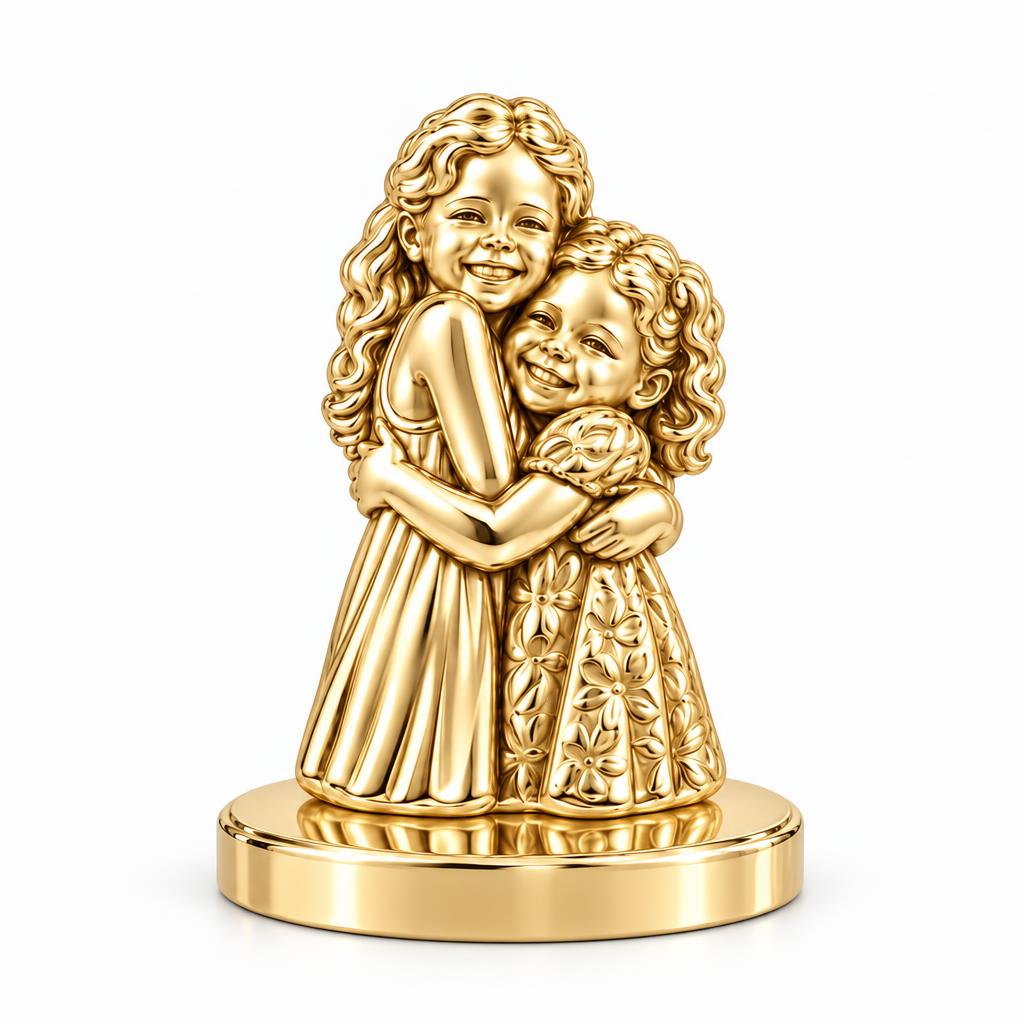 Sisterly Embrace Keepsake Plaque – 18K gold, front view