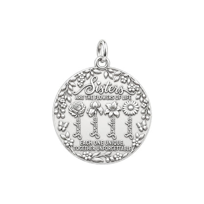 Sisters Are Flowers Charm Bracelet – Personalized Sister Gift – silver plated 3 cm charm, front view