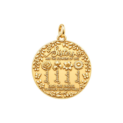 Sisters Are Flowers Charm Bracelet – Personalized Sister Gift – 18K gold plated 3 cm charm, front view