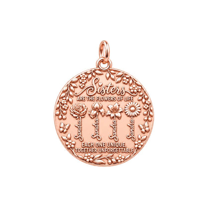 Sisters Are Flowers Charm Bracelet – Personalized Sister Gift – rose gold 3 cm charm, front view