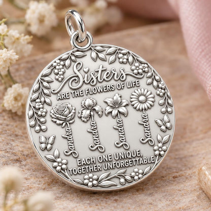 Sisters Are Flowers Charm Bracelet – Personalized Sister Gift – macro detail of the charm