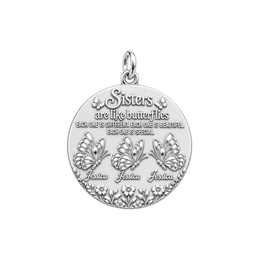 Sisters Are Like Butterflies Charm Bracelet – Personalized Sister Gift – silver plated 3 cm charm, front view