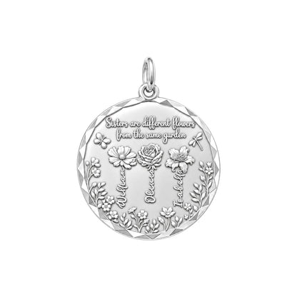 Sisters Garden Bloom Charm and Polyester Cord Bracelet Set – silver plated 3 cm charm, front view
