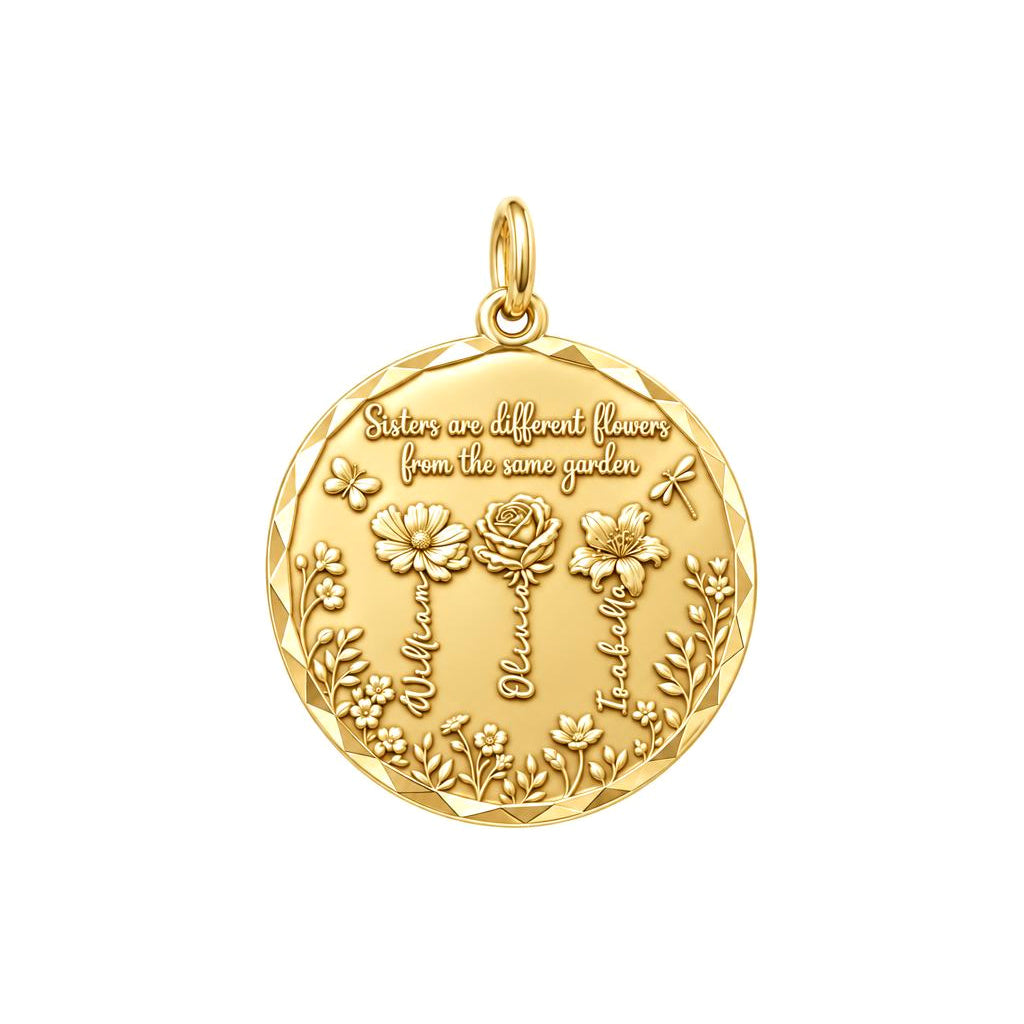 Sisters Garden Bloom Charm and Polyester Cord Bracelet Set – 18K gold plated 3 cm charm, front view