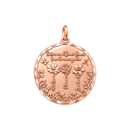 Sisters Garden Bloom Charm and Polyester Cord Bracelet Set – rose gold 3 cm charm, front view