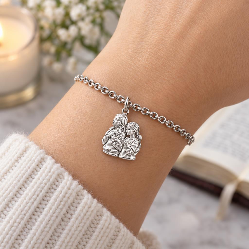 Sisters in Prayer Charm Bracelet Set – worn / in use