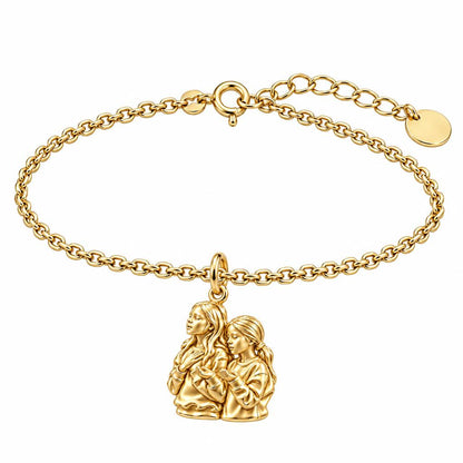Sisters in Prayer Charm Bracelet Set – 18K gold, front view