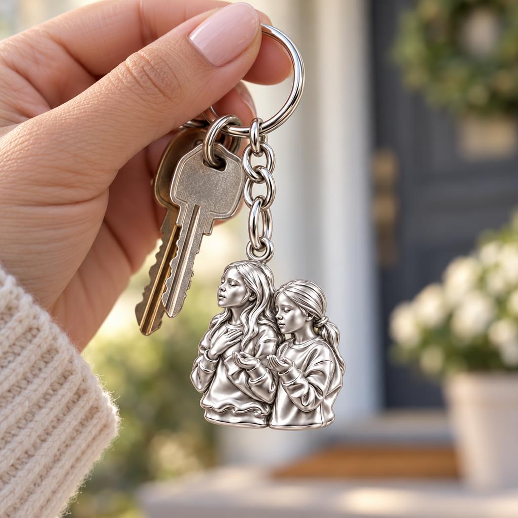 Sisters in Prayer Charm Keychain – worn / in use