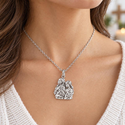 Sisters in Prayer Charm Necklace Set – worn / in use