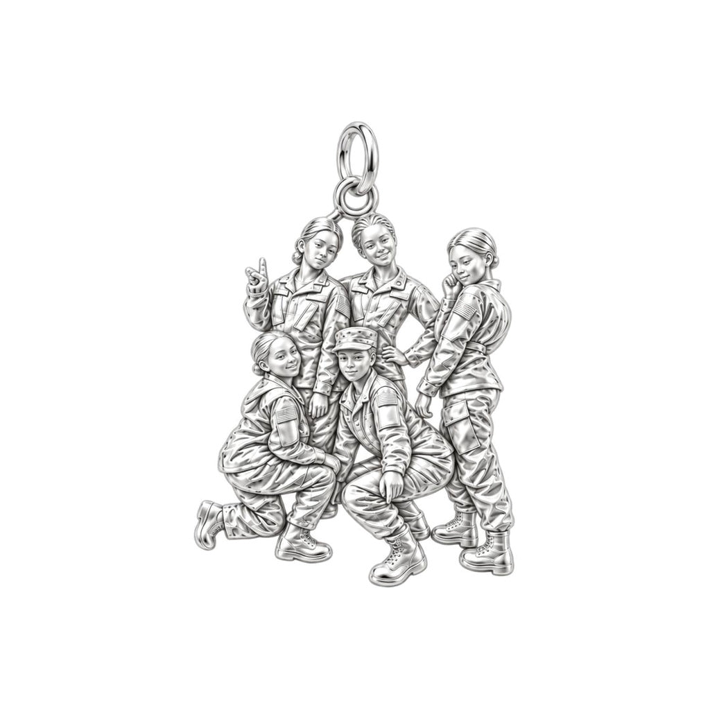 Sisters in Service Charm Bracelet – Personalized Veteran Gift – silver charm, front view