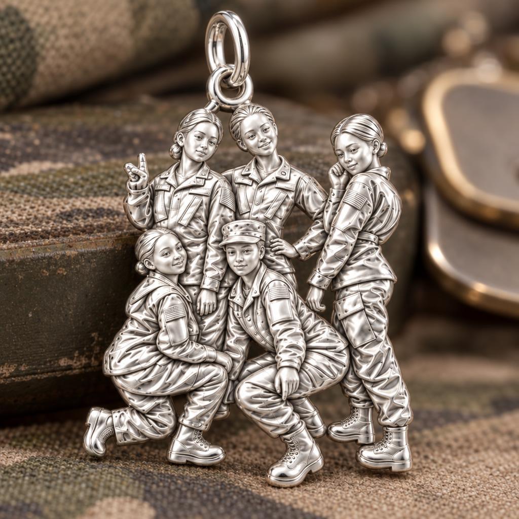 Sisters in Service Charm Bracelet – Personalized Veteran Gift – macro detail of the charm