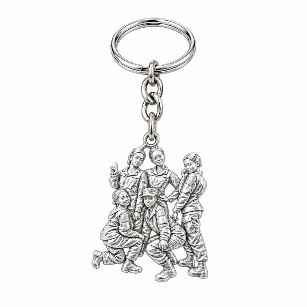 Sisters in Service Charm Keychain – silver, front view