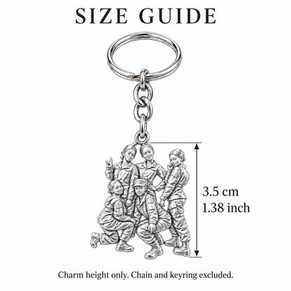 Sisters in Service Charm Keychain – size guide, 3.5 cm (1.38 in) charm, chain and keyring excluded