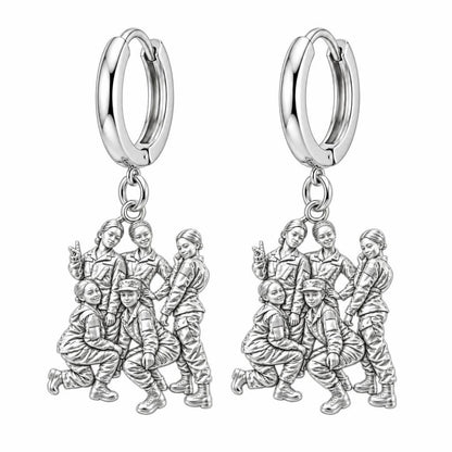 Sisters in Service Huggie Charm Earrings – silver, front view