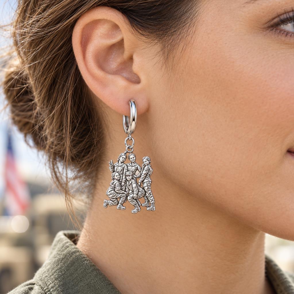 Sisters in Service Huggie Charm Earrings – worn / in use