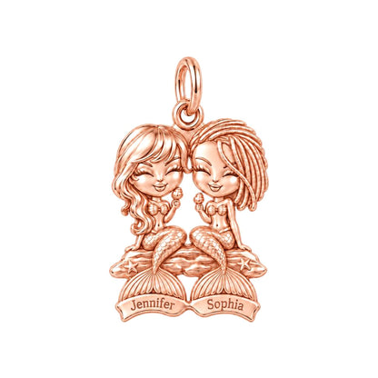 Sisters of the Sea Charm Bracelet – Personalized Bestie Gift – rose gold charm, front view