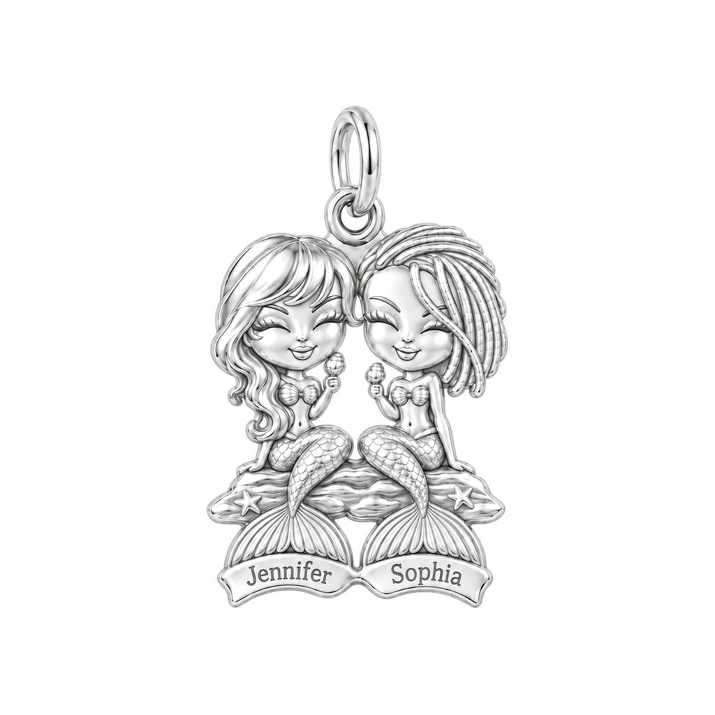 Sisters of the Sea Charm Bracelet – Personalized Bestie Gift – silver charm, front view